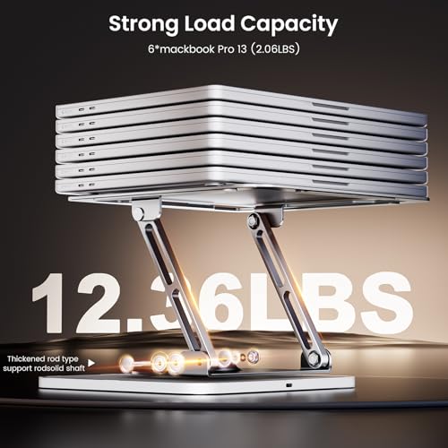 360°Rotating Laptop Stand with RGB Lights, Fits 10-16"Laptops MacBooks | 7-Level RGB Lights, Adjustable Multi-Angle Ergonomic Aluminum Laptop Stand, Foldable & Portable for Home & Office - color: RGB-Grey