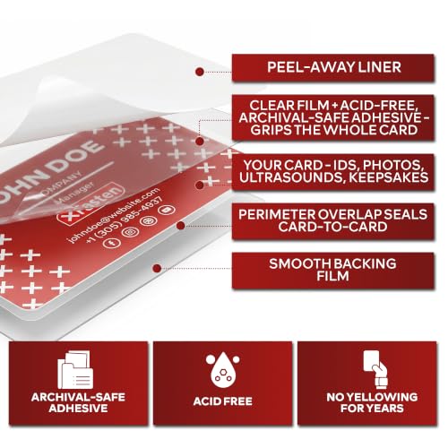 XFasten Self Sealing Laminating Pouches Business Card Size, 50-Pack, 10 Mil Non-Yellowing Business Card Laminating Pouches, Self-Adhesive Laminate Sheets, Durable, No Machine Needed, 4 in x 3 in - size: Pack of 50