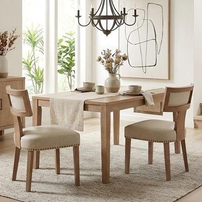 HNY Mid Century Modern Dining Chairs Set of 2, Farmhouse PU Leather Upholstered Accent Chairs Curved Nailhead Trim Backrest Kitchen Chairs, with Hardwood Frame, Grey - color: Grey Nailhead