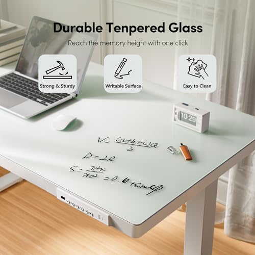 FEZIBO 48 × 24 Electric Standing Desk with Drawers, Whole-Piece Glass Adjustable Height Desk, One-Piece Quick Install Adjustable Sit Stand Desk, White - color: White, size: 48 inch