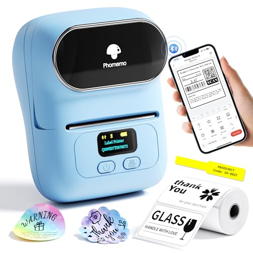 Phomemo Barcode Label Printer - M110 Label Maker Portable Bluetooth Label Maker Machine for Small Business, Barcode, Address, Logo, Clothing, Jerwery, Thermal Printer Compatible with Phones & PC, Blue | 2 Inch Bluetooth Thermal Printer Easy to Use for Sma