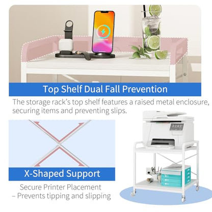 METYERRY Under Desk Printer Stand with Power Outlet, Adjustable Shelf,White - color: White