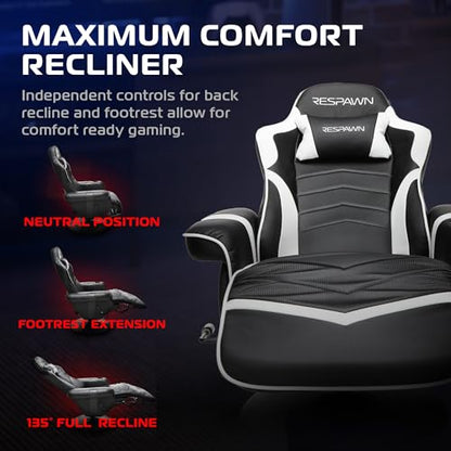 RESPAWN 900 Gaming Recliner Chair with Footrest, Cup Holder and Swivel | Ergonomic gaming recliner with footrest, cup holder, lumbar support, 135° recline & 360° swivel for console gaming - color: White