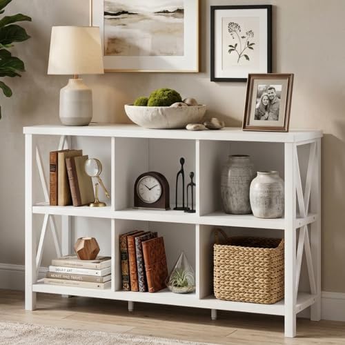 FATORRI 6 Cube Storage Organizer, 47" Long Horizontal Bookshelf, White Oak - color: White Oak, size: Without Drawer