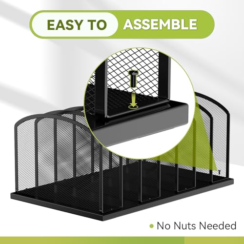 MINDEPOT Desk File Organizer 7 Sections Upright Mesh File Sorter Organizer for Desk, Office Organization File Holder for Home, Office & Classroom (Black, 1Pack)
