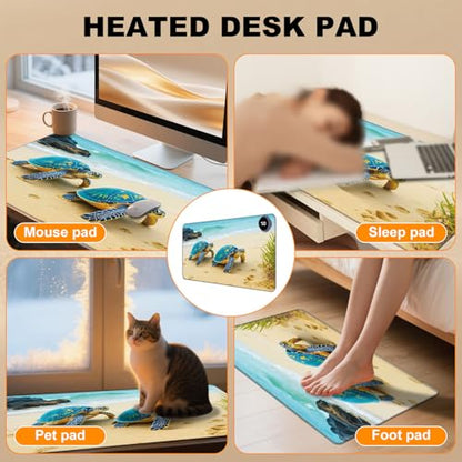 Heated Desk Pad 23.6" x 14.2" 3 Large Heated Mouse Pad with Heat Levels (40°C/45°C/50°C) & 3H Auto Shut-Off Desk Mat Fast Heating PU Leather Warmer Mousepad for Home Office - Cute Turtle - color: Cute Turtle, size: 23.6 x 14.2 inch