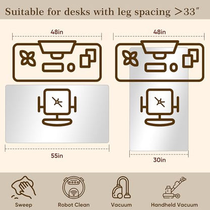 Tempered Glass Chair Mat for Hardwood Floor & Low Pile Carpet, 30" x 55" Heavy Duty Office Chair Mat with Non-Slip Pads, Scratch Resistant Floor Protector for Home Office - size: 30" x 55"