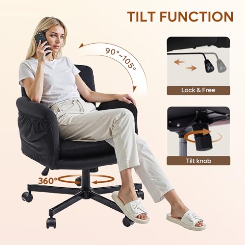 Bestier Criss Cross Chair with Flip-Up Arms, Black Velvet Office Chair | Swivel Makeup Vanity Chair with Wheels 2 Side Pockets, Cross Legged Office Chair for Home Office Bedroom Gaming - color: Black Velvet, size: Low Back