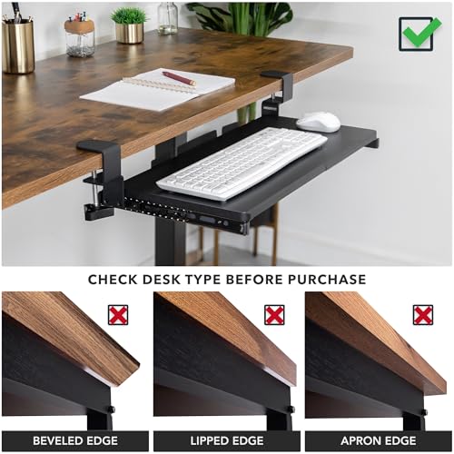 Mount-It! 24” Clamp-On Under Desk Keyboard Tray, Slide-Out Keyboard Drawer for Desk, Ergonomic Pull-Out Platform with Smooth Gliding Tracks, No-Drill C-Clamp Mount, Under Desk Keyboard Holder - size: 24" x 11"