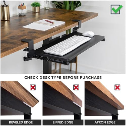Mount-It! 24” Clamp-On Under Desk Keyboard Tray, Slide-Out Keyboard Drawer for Desk, Ergonomic Pull-Out Platform with Smooth Gliding Tracks, No-Drill C-Clamp Mount, Under Desk Keyboard Holder - size: 24" x 11"