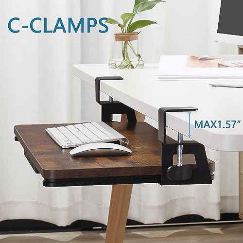 ETHU Keyboard Tray Under Desk, 19.7" X 11.81" Small Size Keyboard Drawer with C Clamp-on Mount Easy to Install, Computer Keyboard Stand Slide Pull Out, Ergonomic Keyboard Tray for Home, Office - color: Wood