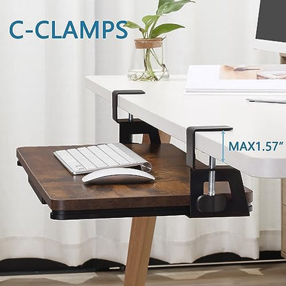 ETHU Keyboard Tray Under Desk, 19.7" X 11.81" Small Size Keyboard Drawer with C Clamp-on Mount Easy to Install, Computer Keyboard Stand Slide Pull Out, Ergonomic Keyboard Tray for Home, Office - color: Wood