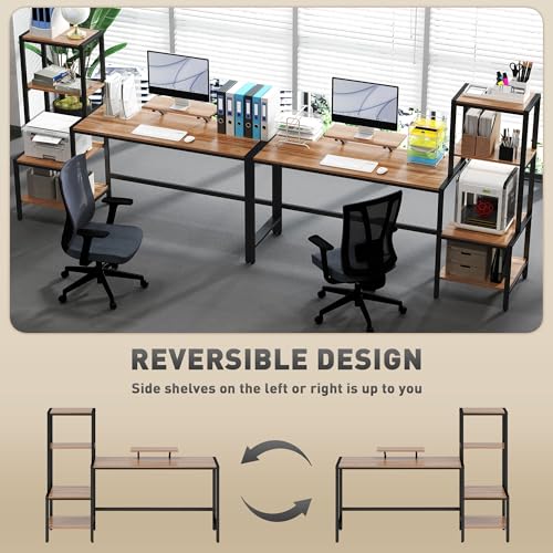 HOMCOM 67" Gaming Desk Reversible Computer Desk for Home Office Brown | Monitor Stand, 4-Tier Storage Shelves