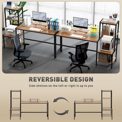 HOMCOM 67" Gaming Desk Reversible Computer Desk for Home Office Brown | Monitor Stand, 4-Tier Storage Shelves