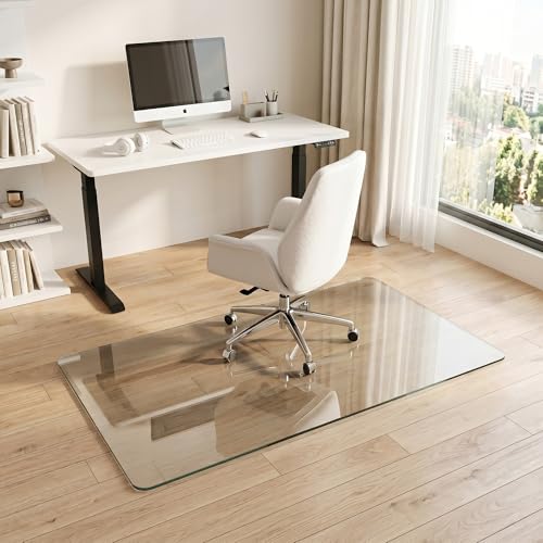 Tempered Glass Chair Mat for Hardwood Floor & Low Pile Carpet, 30" x 55" Heavy Duty Office Chair Mat with Non-Slip Pads, Scratch Resistant Floor Protector for Home Office - size: 30" x 55"