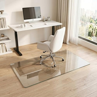 Tempered Glass Chair Mat for Hardwood Floor & Low Pile Carpet, 30" x 55" Heavy Duty Office Chair Mat with Non-Slip Pads, Scratch Resistant Floor Protector for Home Office - size: 30" x 55"