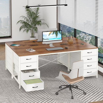 60 Inch Computer Desk with 8 Drawers for Home Office, Bedroom, Living Room - color: Brown and White, size: 18.9"D x 59.8"W x 29.3"H