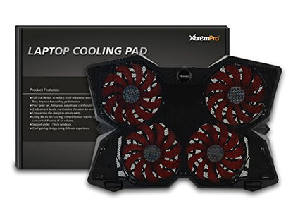 Portable Metal Mesh Laptop Cooler Cooling Pad, 4 Quiet Fans w/Red LED Light, Adjustable Height, Up to 17" Inch Notebook, 2 USB Interface w/Speed Control Switch, Non-Slip - Black (11148) - size: 4 Quiet Fans w/Red LED Light