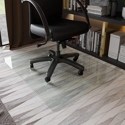GLSLAND 46" x 55" Tempered Glass Chair Mat Heavy-Duty Floor Protector for Carpet & Hard Floors Scratch-Resistant Clear Office Mat 1/5" Clear - color: Clear, size: 46" x 55"