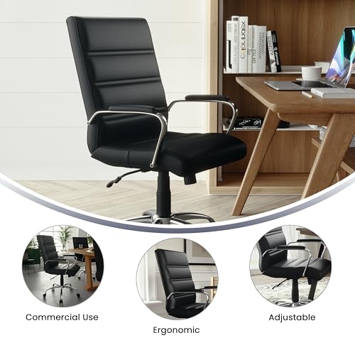 Flash Furniture Mid-Back Black LeatherSoft Executive Swivel Office Chair with Chrome Base and Arms - color: Black Leathersoft/Chrome Frame
