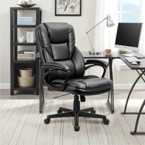 Furmax Office Executive Chair High Back Adjustable Managerial Home Desk Chair, Swivel Computer PU Leather Chair with Lumbar Support (1, Black) - color: Black