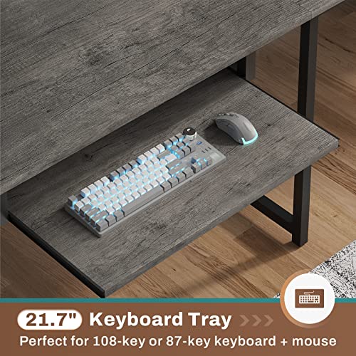 SEDETA L Shaped Office Desk with Hutch, Reversible 94.5" Computer Desk | L Shaped Gaming Desk with LED Light, Keyboard Tray, Storage Shelves and Headphone Hook for Home Office, Grey - color: Grey With Power Outlet and Pegboard