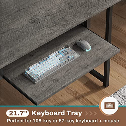 SEDETA L Shaped Office Desk with Hutch, Reversible 94.5" Computer Desk | L Shaped Gaming Desk with LED Light, Keyboard Tray, Storage Shelves and Headphone Hook for Home Office, Grey - color: Grey With Power Outlet and Pegboard