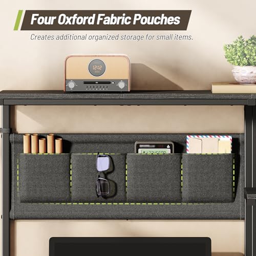 Clamp On Desk Shelf, 3-Tier Above Desk Extender with Pegboard & Hooks, Metal & Wooden Desktop Bookshelf & Organizer, Tabletop Storage Rack for Office Accessories, 38.3" W x 33" H, Black