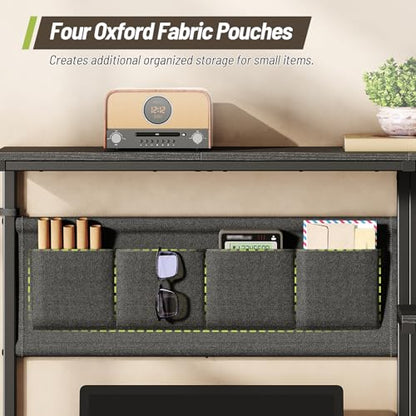 Clamp On Desk Shelf, 3-Tier Above Desk Extender with Pegboard & Hooks, Metal & Wooden Desktop Bookshelf & Organizer, Tabletop Storage Rack for Office Accessories, 38.3" W x 33" H, Black
