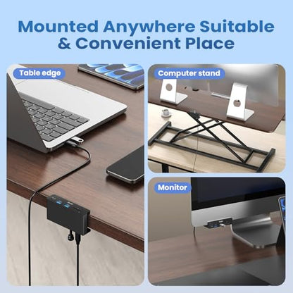 EJAY Clamp USB Hub 5-in-1 USB C Hub 4.92ft Cable for iMac & PC - color: Black