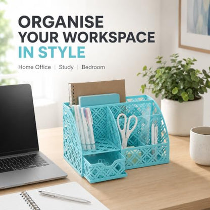 Exerz Mesh Desk Organizer 7 Compartments Metal Pen Holder Office Turquoise - color: F7 Turquoise