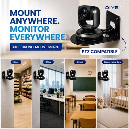 DIYE Universal Wall Camera Mount for PTZOptics HuddleCamHD Bracket | HuddleCamHD Cameras, PTZ Optics Camera, Compatible with Sony Panasonic & More | Small Based (Black)