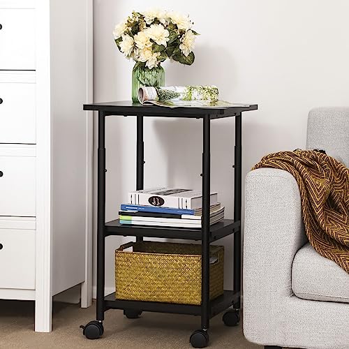 VASAGLE 3-Tier Printer Stand with Locking Wheels, Under Desk Printer Table - color: Ebony Black, size: 3 Tiers/Compact