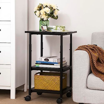 VASAGLE 3-Tier Printer Stand with Locking Wheels, Under Desk Printer Table - color: Ebony Black, size: 3 Tiers/Compact