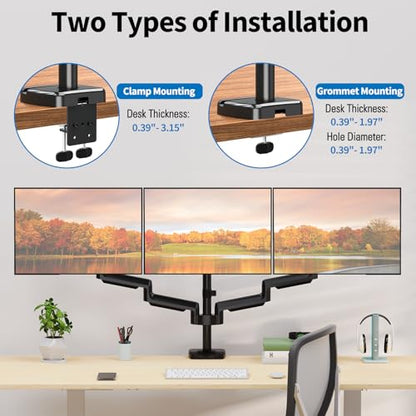 Triple Monitor Desk Mount for Computer Screens up to 32" | Holds up to 19.8 lbs Each, 3 Monitor Arm, Heavy Duty Stand Vesa Mount 75x75, 100x100 - size: Triple