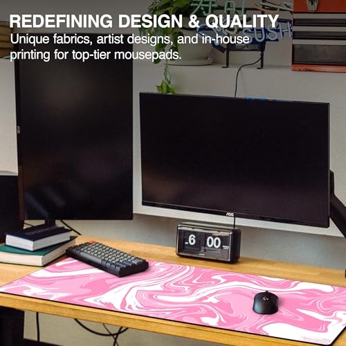 Pink Large Gaming Desk Pad, 36" x 17" Duraglyde Non-Slip Desk Mat | Strata, Durable Surface, Washable Fabric, Smooth Glide, Stable Grip, Keyboard and Mouse Pad for Everyday Use - color: Duraglyde Pink, size: 36L x 17W inches