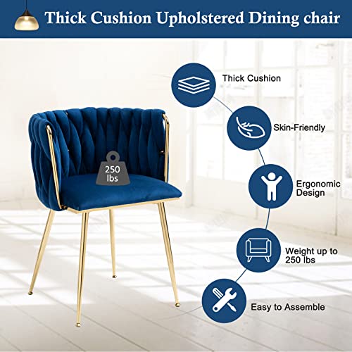 NIOIIKIT Modern Velvet Dining Chairs Hand Weaving Accent Chairs Living Room Chairs Upholstered Side Chair with Golden Metal Legs for Dining Room Kitchen Vanity Living Room (Navy) - color: Navy