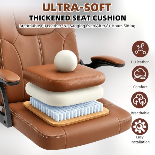 Leather Office Chair,Executive Ergonomic Desk Chair for Home Office, Brown - color: Brown