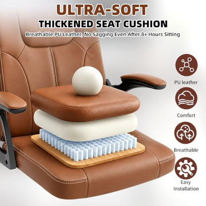 Leather Office Chair,Executive Ergonomic Desk Chair for Home Office, Brown - color: Brown