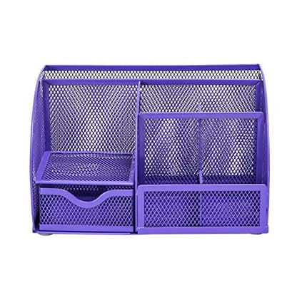 Exerz Metal Mesh Desk Organizer 7 Compartments Drawer Tidy Caddy Purple - color: Purple