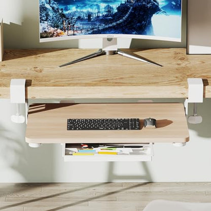ETHU Small Keyboard Tray Under Desk with C-Clamp, 19.7x11.81", Oak - color: Oak