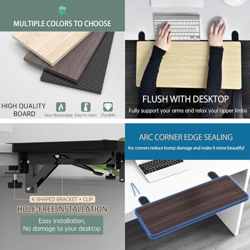 Sisyphy Ergonomics Desk Extender Tray, 21.7x9.5" Punch-Free Clamp on, Foldable Keyboard Drawer Tray, Table Mount Arm Wrist Rest Shelf, Computer Elbow Arm Support - color: Maple, size: 21.7*9.5"(55*24cm)