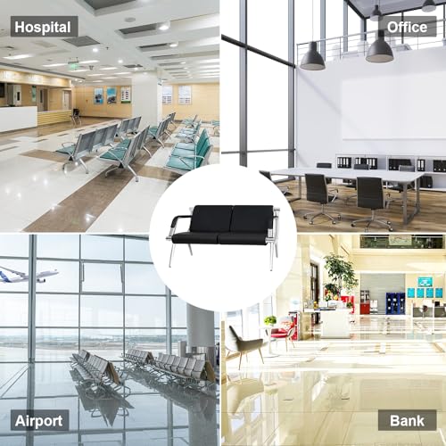 Kinsuite 2-Seat Office Reception Waiting Room Chairs - Guest & Reception Chairs for Salon Barber Bench Airport Bank Hall Visitor Guest Black PU Leather 2 Seat Sofa - size: 2-seat