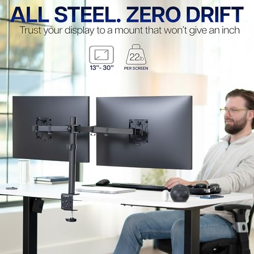 VIVO Dual Monitor Desk Mount, Heavy Duty Fully Adjustable Stand, Fits 2 LCD LED Screens up to 32 inches and 22 lbs Each, Black, STAND-V032 - color: Black, size: 13" - 32"