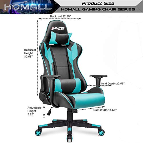 Homall Gaming Chair, Office Chair High Back Computer Chair Leather Desk Chair Racing Executive Ergonomic Adjustable Swivel Task Chair with Headrest and Lumbar Support(Cyan) - color: Cyan