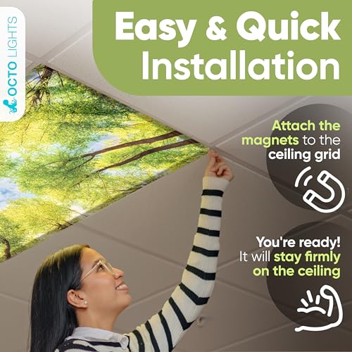 Fluorescent Light Covers for Ceiling Lights Classroom Magnetic Tree 4pk - color: Forest Trees