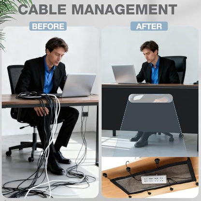 Tegeme 40" Under Desk Privacy Panel Self Adhesive Desk Curtain Skirt, Black - color: Black, size: 40''