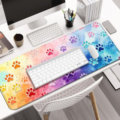 Pastel Cat Paw Large Mouse Pad & Desk Mat for Gaming, Office & Home | 31.5"x11.8"x0.12", HD Print, Long, Extended, Ultra-Smooth Surface, Non-Slip Rubber Base, Stitched Edges, Office Accessories - color: Xk04