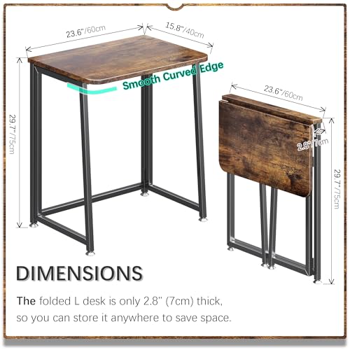 4NM 23.6" Mobile Small Folding Desk, Foldable Rolling Computer Home Office Desk, Study Writing Table for Small Space Saving Bedroom, with Wheels - Rustic Brown and Black - color: Rustic Brown and Black, size: 23.6"W x 15.7"D