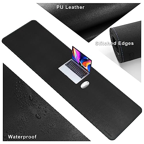 CENNBIE Leather Desk Mat Large, 63" x 19.6" Desk Pad Protector(Black) - color: Black, size: 19.6" x 63"